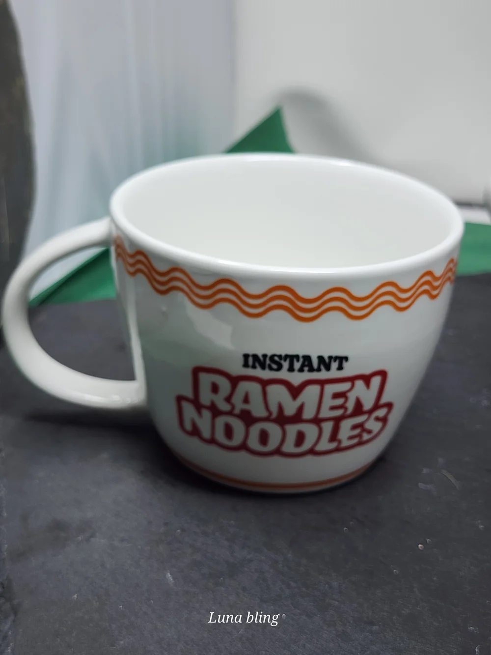 Instant Ramen Noodles Ceramic Mug - White with Orange and Red Accents